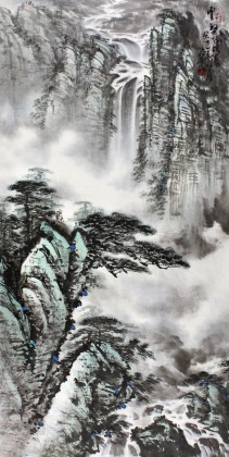 【已售】著名画家王凌云四尺山水画《云壑飞瀑》