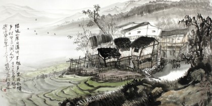 黄奇松四尺江南风景画《绿遍山原白满川》