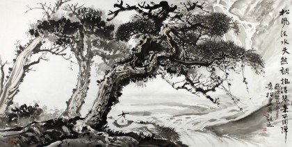 黄奇松四尺精品山水画《松风流水天然调》