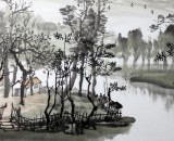 【已售】黄奇松四尺山水画《烟溪垂钓图》