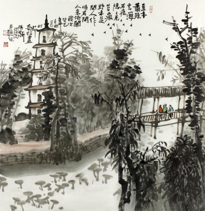 客厅水墨山水画夏木萧疏云一滩- 写意山水画- 99字画网