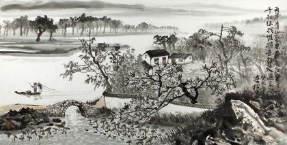 黄奇松四尺水墨山水画《两岸青山聚米多》