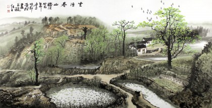 黄奇松四尺春景图《云涌春山》
