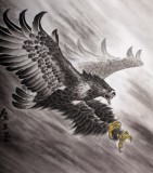 【已售】葛化帅六尺斗方办公室励志国画《鹰击图》