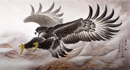 【已售】葛化帅六尺励志国画鹰《万里一击》
