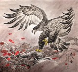 【已售】葛化帅六尺斗方励志国画鹰《舞风图》