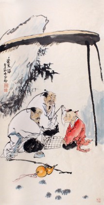 【已售】河南美协董书林四尺写意人物画《乐天伦》