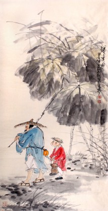 QA南海禅寺 妙林居士 四尺荷花人物《归渔图》