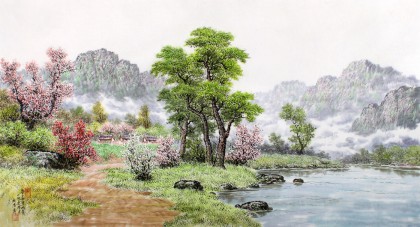 朝鲜一级艺术家蔡京华作品《山村早晨》