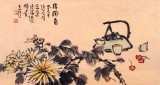 【已售】河南著名画家曲逸之三尺国画菊花《得闲图》