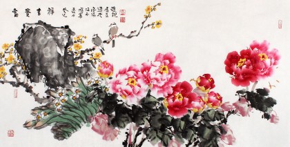 河南美协曲逸之四尺精品牡丹画《富贵吉祥》