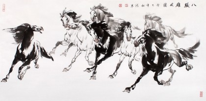绥化美协理事徐鸿军四尺骏马图《八骏雄风图》（询价）