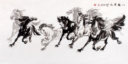 SK绥化美协理事徐鸿军四尺八骏图《八骏雄风》（询价）