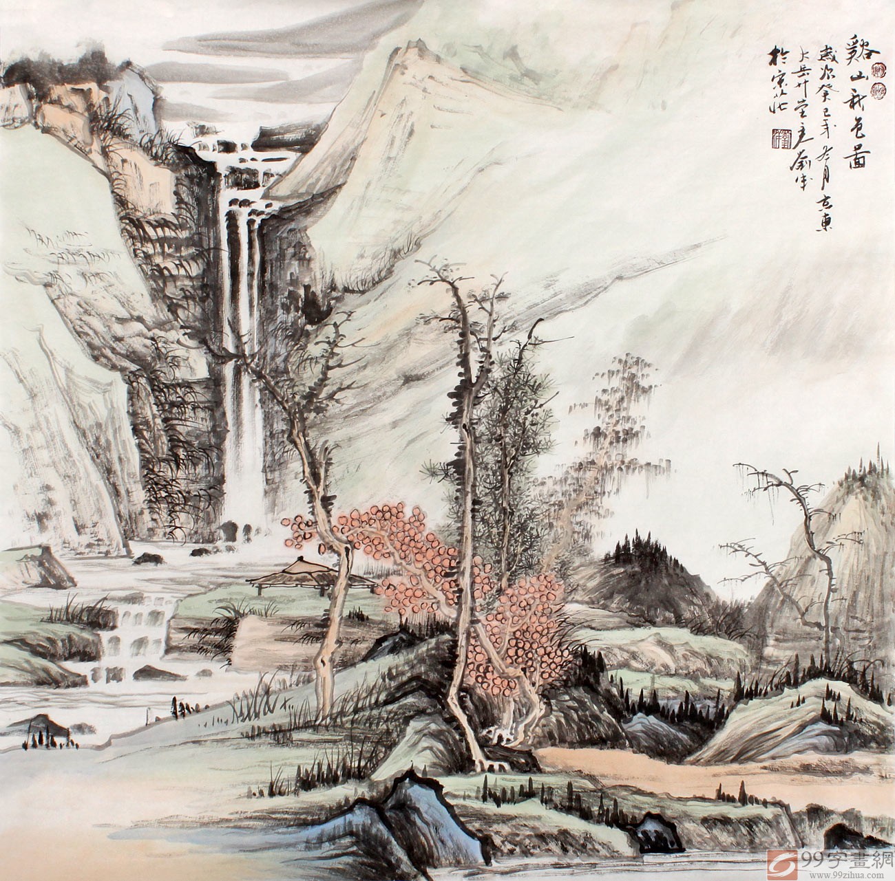 精品斗方山水画 - 写意山水画 - 99字画网