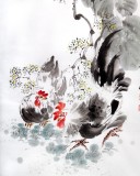 QA国家一级美术师王宝钦三尺芭蕉雄鸡图《相伴》(询价)