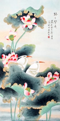 【已售】北京美协凌雪四尺荷花白鹭图《路路皆通》