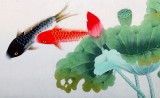 【已售】北京美协凌雪四尺荷花九鱼图《年年有余》