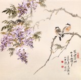 【已售】黄胄弟子 画坛名家王向阳四尺斗方紫藤《白首相伴》