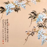 QA中美协会员 画坛名家王向阳四尺斗方紫气东来《紫藤满架》(询价)