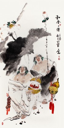 名家魏武双四尺写意人物画《和合二仙》(询价)