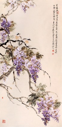 河南美协王向阳四尺紫藤画《紫藤满架挂西东》