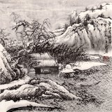 刘洋三尺斗方水墨山水画《雪江客话图》