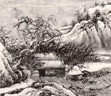 刘洋三尺斗方水墨山水画《雪江客话图》