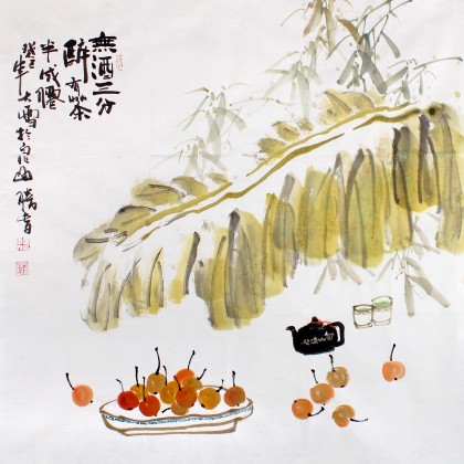 李胜春四尺斗方芭蕉竹子画《有茶半成仙》