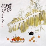 【已售】李胜春四尺斗方芭蕉竹子画《有茶半成仙》