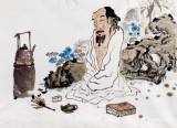【已售】李胜春四尺斗方水墨人物画《一盏新茶一卷诗》