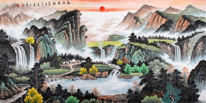 宁良成四尺聚宝盆风水画《流水生财》