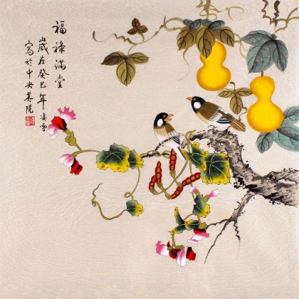 【已售】北京美协凌雪四尺斗方葫芦《福禄满堂》