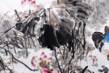QA中美协会员 画坛名家王向阳四尺水墨荷花《牧童戏牛图》