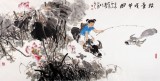 QA中美协会员 画坛名家王向阳四尺水墨荷花《牧童戏牛图》