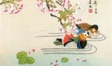 【已售】北京美协凌雪四尺斗方桃花鸳鸯《和和美美》