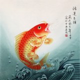 【已售】北京美协凌雪四尺斗方风水鱼《鸿运当头》