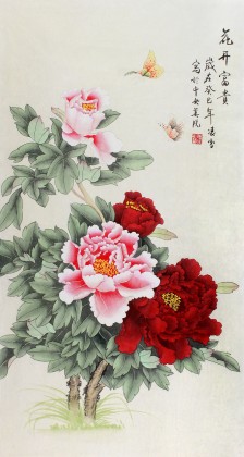 北京美协凌雪三尺牡丹画《花开富贵》