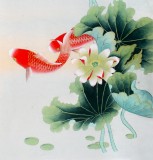 【已售】北京美协凌雪三尺荷花双鱼图《年年有余》