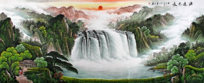 【已售】吴东小八尺聚宝盆风水画《源远流长》