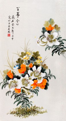 【已售】北京美协凌雪三尺百合国画《百事合心》