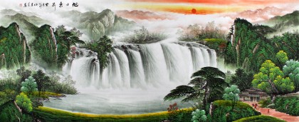 【已售】吴东小八尺聚宝盆风水画《旭日东升》