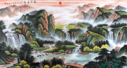 【已售】宁良成六尺风水画《流水生财》