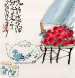 刘纪四尺三开菊花国画品茶图《寄至味于淡泊》 - 花鸟画- 99字画网