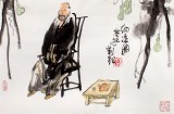 【已售】刘纪 三尺斗方人物画《纳凉图》 河南著名老画家