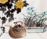 【已售】刘纪四尺三开兰菊国画《清香图》