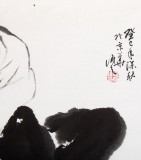 QA陈漫之四尺斗方人物画《赏鱼图》（询价）
