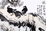 QA陈漫之四尺斗方花鸟画《流水潺潺古木间》（询价）