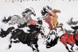 SK中美协会员 画坛名家王向阳六尺八骏图《马驰祥云起》(询价)