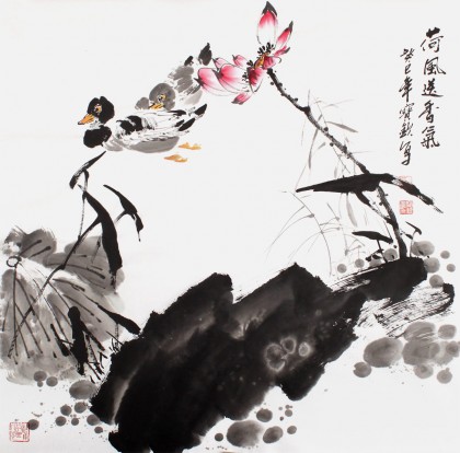 【已售】王宝钦 四尺斗方《荷风送香气》当代花鸟牡丹画名家（询价）