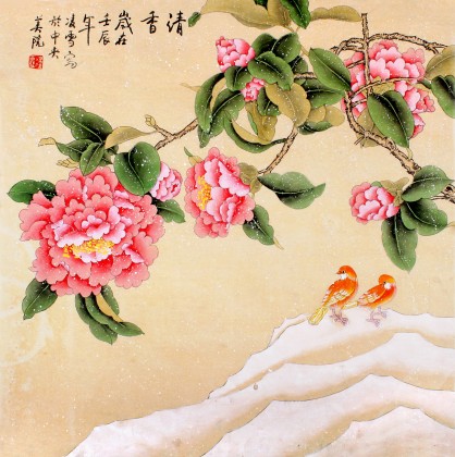 北京美协凌雪四尺斗方花鸟画《清香》